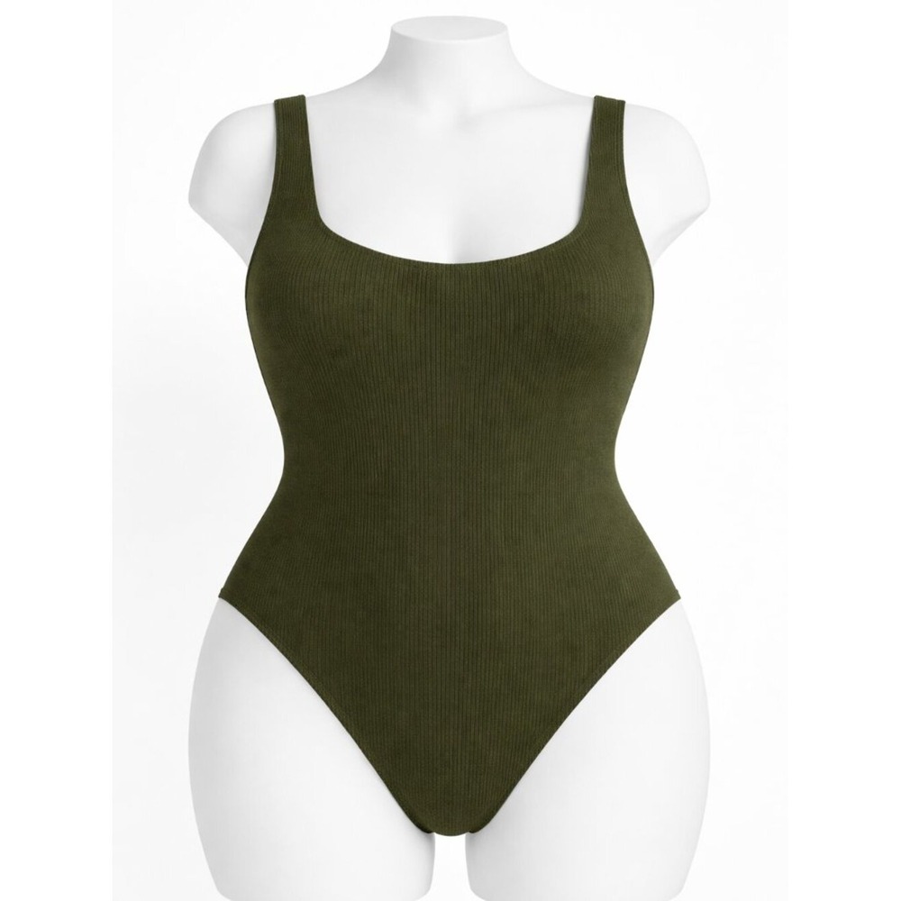 J.Crew Olive Green Textured‎ Scoopneck One-Piece Swimsuit BC052 Size 18 NEW